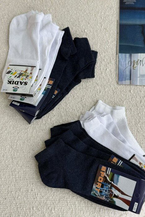 12 PAIR COTTON SHORT MEN SOCKS WHITE-BLUE/BABL - 3
