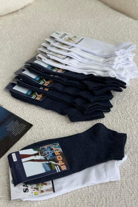 12 PAIR COTTON SHORT MEN SOCKS WHITE-BLUE/BABL - 4