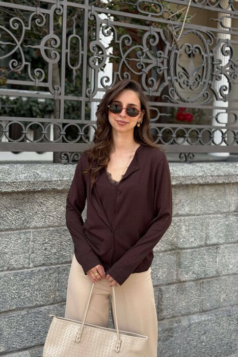2 IN 1 CARDIGAN + TANK TOP WOMAN CARDIGAN BROWN/KAFE - 1
