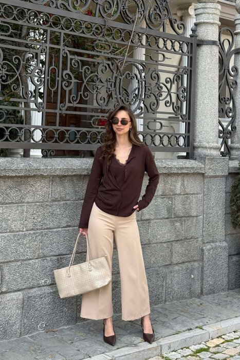 2 IN 1 CARDIGAN + TANK TOP WOMAN CARDIGAN BROWN/KAFE - 3