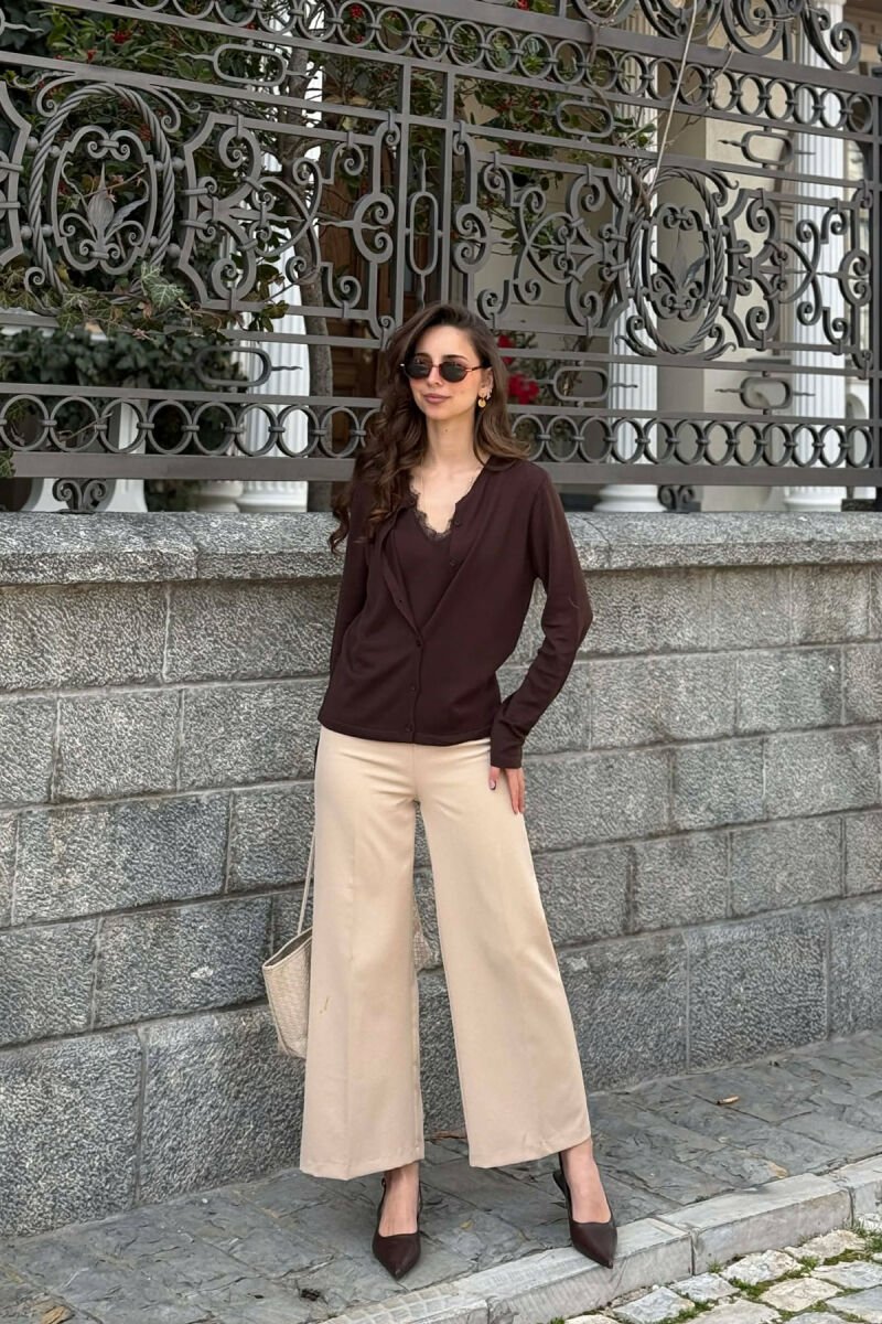 2 IN 1 CARDIGAN + TANK TOP WOMAN CARDIGAN BROWN/KAFE - 7
