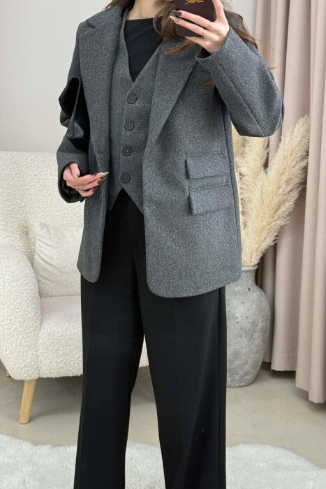 2 IN 1 JACKET+ VEST WOMEN SET DARK GREY/GEE - 3