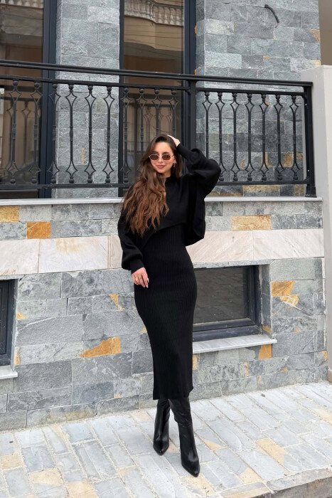 2 IN 1 ONE COLOR SWEATER + DRESS WOMAN DRESS BLACK/ E ZEZE - 1