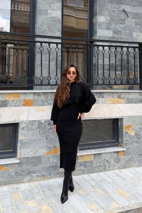 2 IN 1 ONE COLOR SWEATER + DRESS WOMAN DRESS BLACK/ E ZEZE - 2