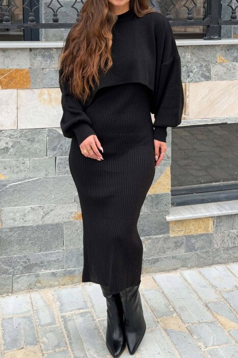 2 IN 1 ONE COLOR SWEATER + DRESS WOMAN DRESS BLACK/ E ZEZE - 3