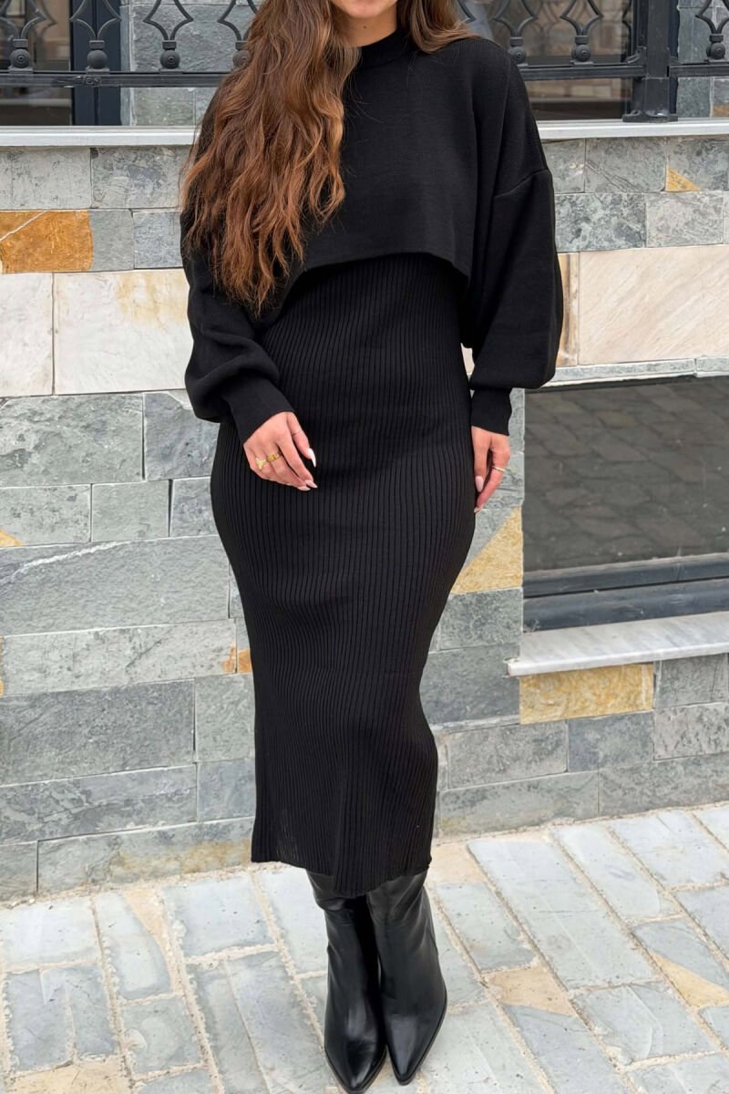 2 IN 1 ONE COLOR SWEATER + DRESS WOMAN DRESS BLACK/ E ZEZE - 3