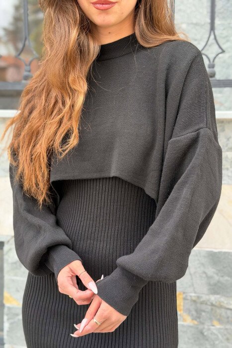 2 IN 1 ONE COLOR SWEATER + DRESS WOMAN DRESS BLACK/ E ZEZE - 4