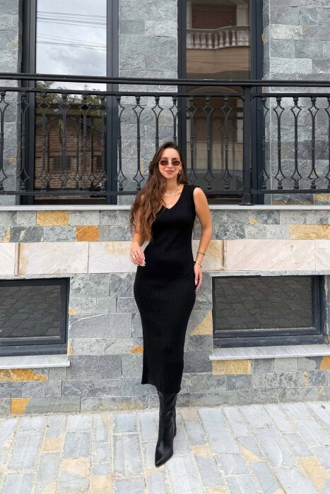 2 IN 1 ONE COLOR SWEATER + DRESS WOMAN DRESS BLACK/ E ZEZE - 7