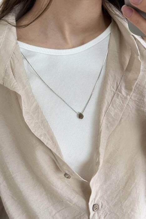 2 IN 1 SHIRT+ T-SHIRT NECKLACE DETAIL WOMEN SET BEIGE/BEZHE - 5