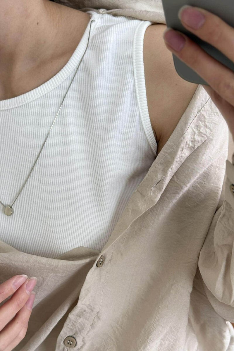 2 IN 1 SHIRT+ T-SHIRT NECKLACE DETAIL WOMEN SET BEIGE/BEZHE - 6