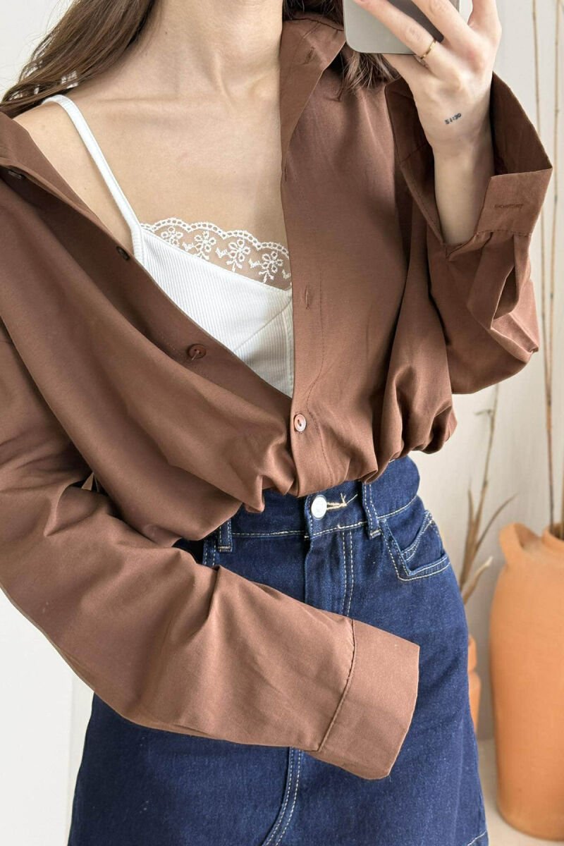 2 IN 1 SHIRT+TANK TOP WOMEN SET BROWN/KAFE - 4