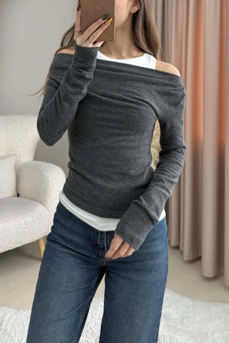 2 IN 1 SIMPLE WOMEN SWEATSHIRT+TANK TOP DARK GREY/GEE - 4