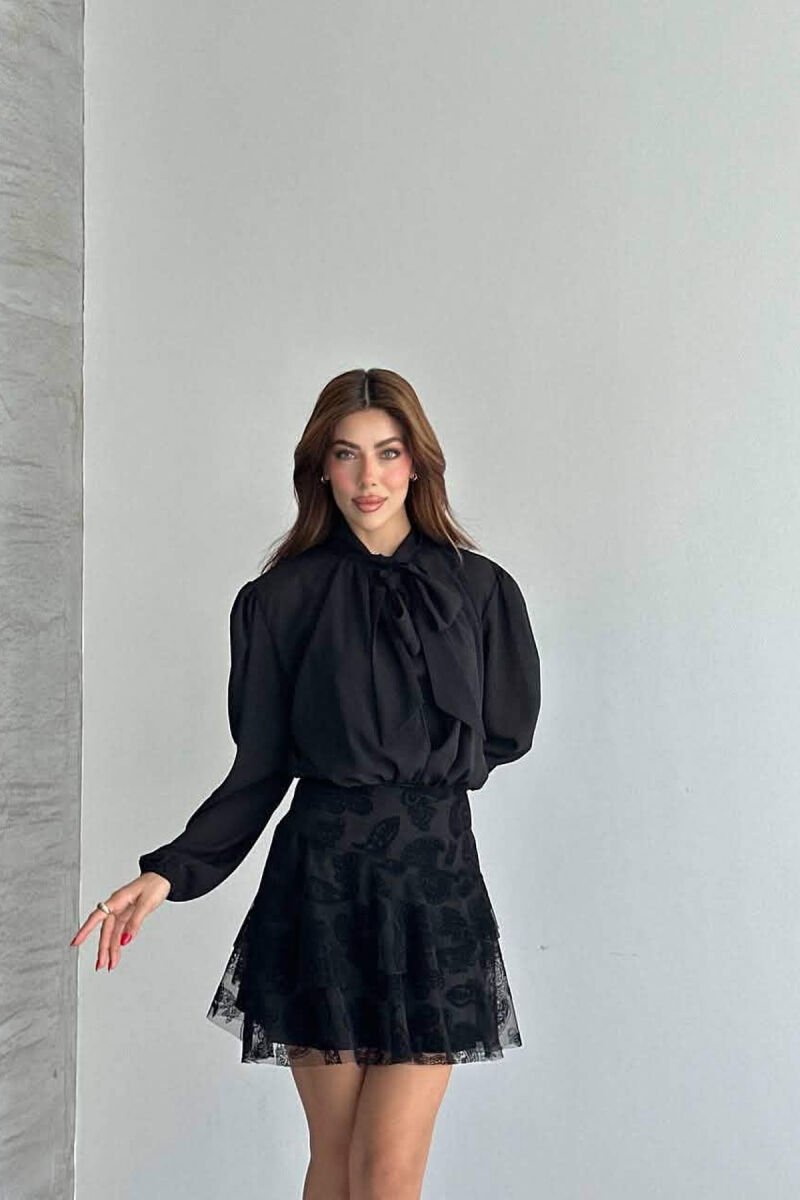 2 IN 1 TANK TOP + DRESS ONE COLOR LACING NECK WOMEN DRESS BLACK/ E ZEZE - 1
