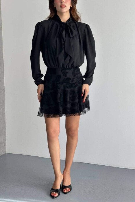 2 IN 1 TANK TOP + DRESS ONE COLOR LACING NECK WOMEN DRESS BLACK/ E ZEZE - 3