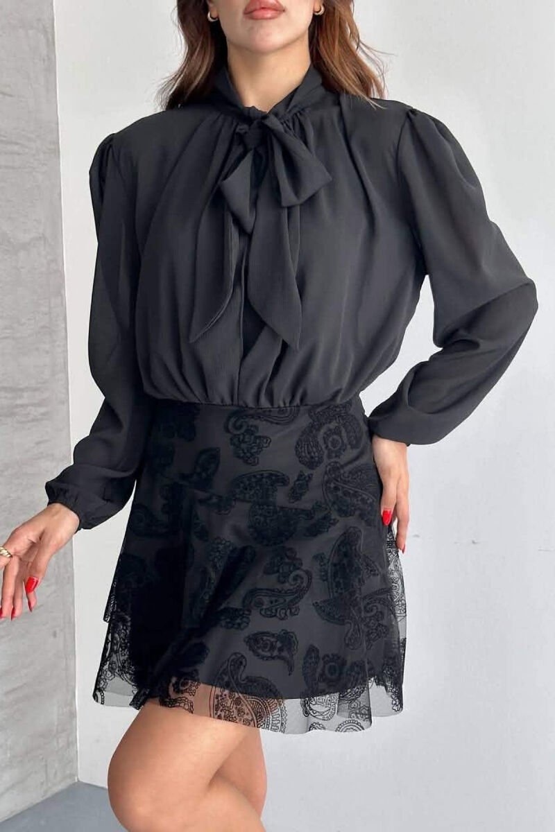 2 IN 1 TANK TOP + DRESS ONE COLOR LACING NECK WOMEN DRESS BLACK/ E ZEZE - 4