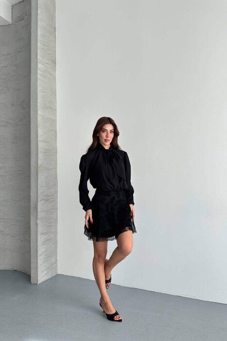 2 IN 1 TANK TOP + DRESS ONE COLOR LACING NECK WOMEN DRESS BLACK/ E ZEZE - 6