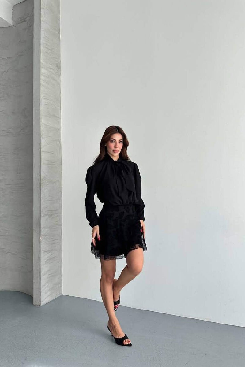 2 IN 1 TANK TOP + DRESS ONE COLOR LACING NECK WOMEN DRESS BLACK/ E ZEZE - 6