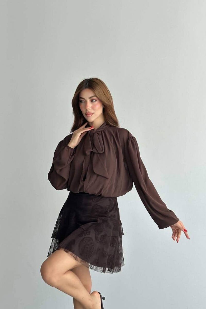 2 IN 1 TANK TOP + DRESS ONE COLOR LACING NECK WOMEN DRESS BROWN/KAFE - 5