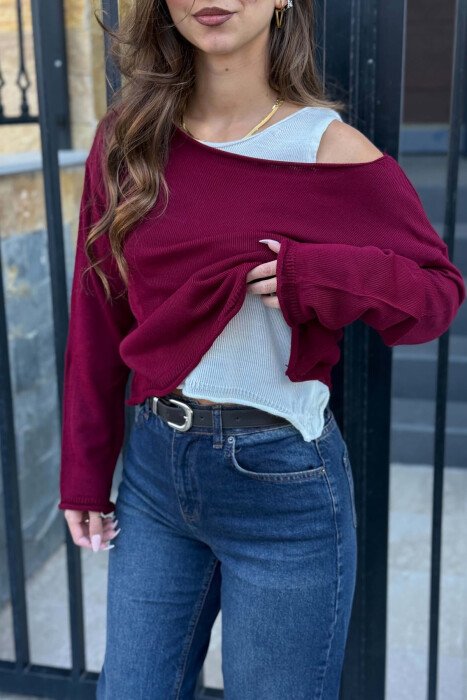 2 IN 1 TANK TOP + SWEATER WOMAN SWEATER BURGUNDY/VISHNJE - 4