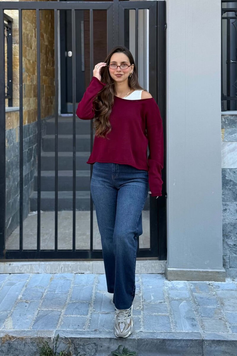 2 IN 1 TANK TOP + SWEATER WOMAN SWEATER BURGUNDY/VISHNJE - 6