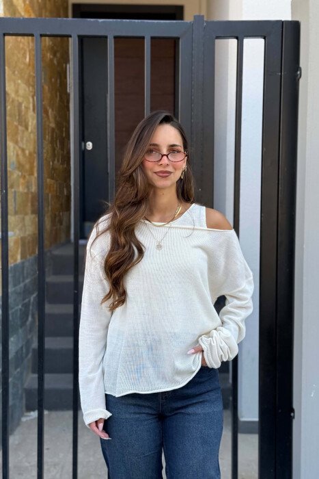 2 IN 1 TANK TOP + SWEATER WOMAN SWEATER CREAM/KREM - KLAUDIO FASHION