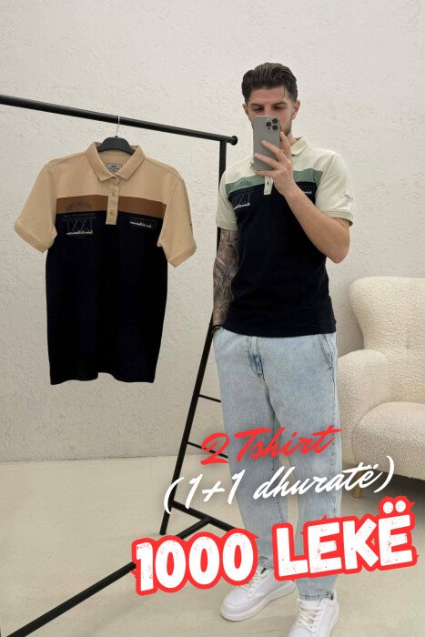PACK OF 2 PIECES POLO NECK MEN T-SHIRTS BLUE-BEIGE/BLBZH - KLAUDIO FASHION