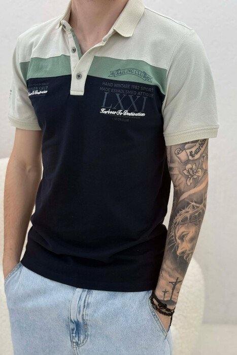 PACK OF 2 PIECES POLO NECK MEN T-SHIRTS BLUE-BEIGE/BLBZH - 5