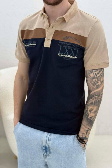 PACK OF 2 PIECES POLO NECK MEN T-SHIRTS BLUE-BEIGE/BLBZH - 9