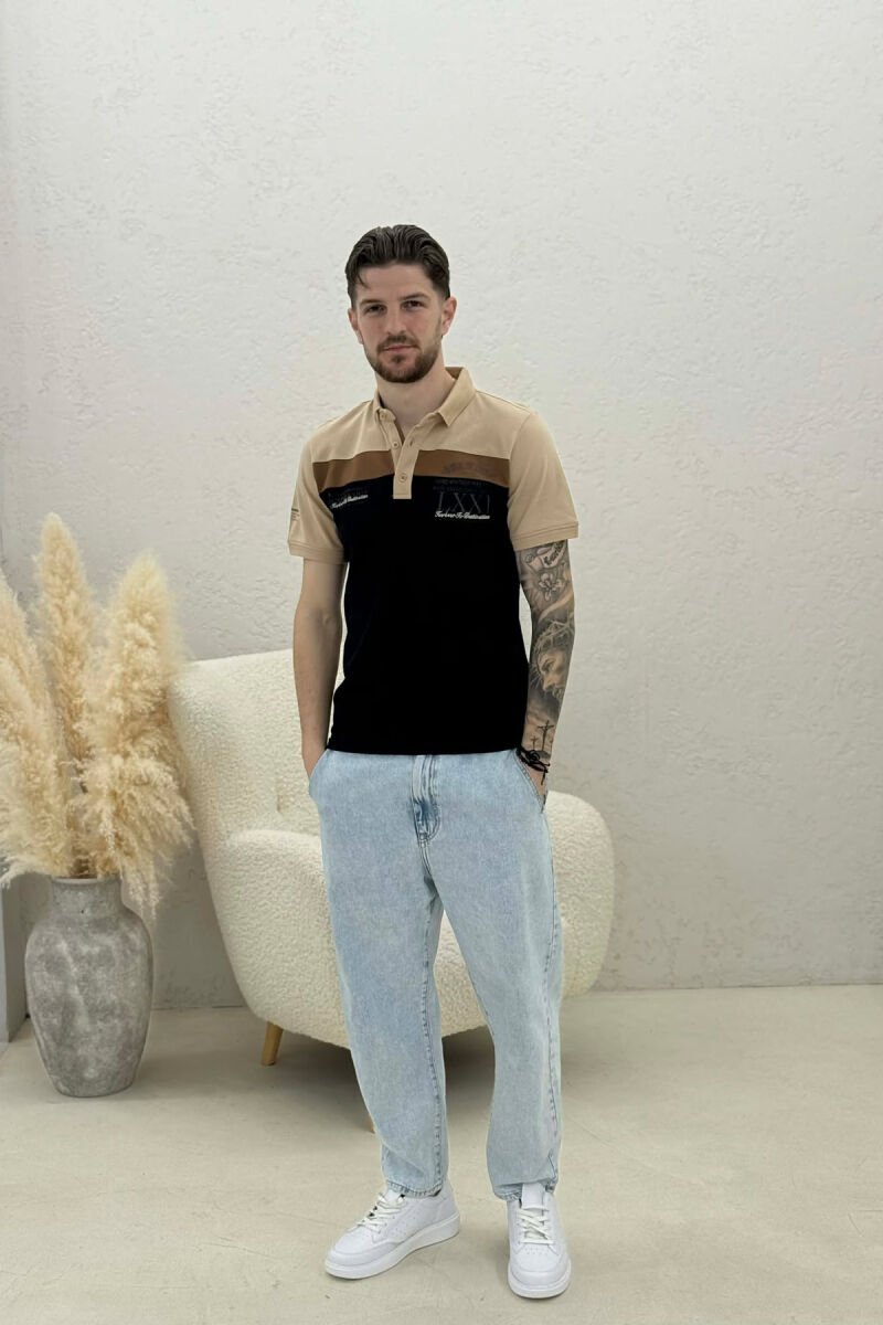 PACK OF 2 PIECES POLO NECK MEN T-SHIRTS BLUE-BEIGE/BLBZH - 11