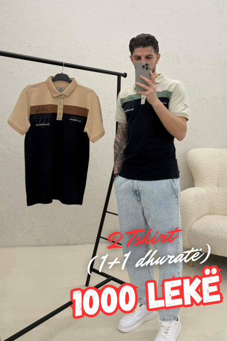 PACK OF 2 PIECES POLO NECK MEN T-SHIRTS BLUE-BEIGE/BLBZH - 1