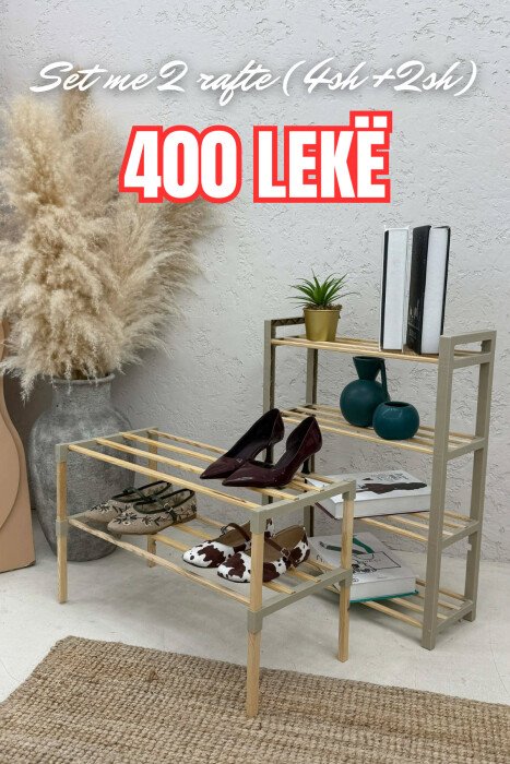 2-PIECE SHELF SET (4 TIER + 2 TIER) BEIGE/BEZHE - KLAUDIO FASHION