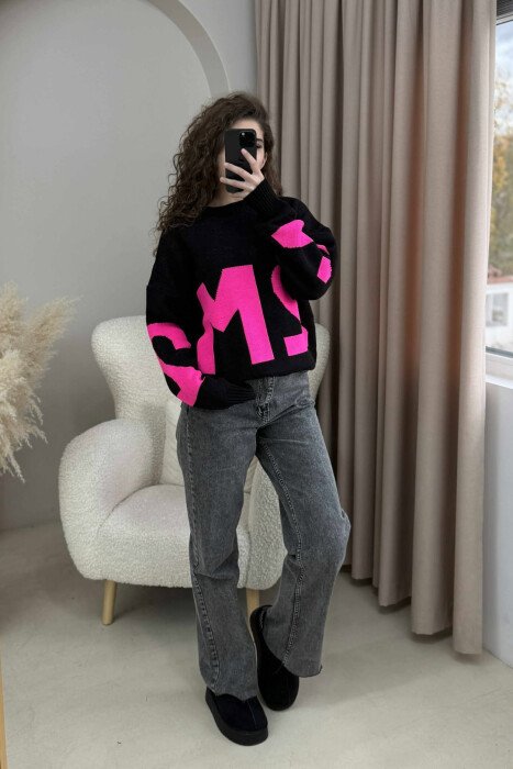 2M FRONT WRITTING KNITTED WOMEN SWEATER BLACK/ E ZEZE - 2