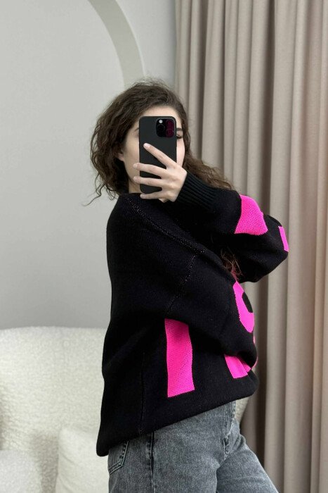 2M FRONT WRITTING KNITTED WOMEN SWEATER BLACK/ E ZEZE - 5