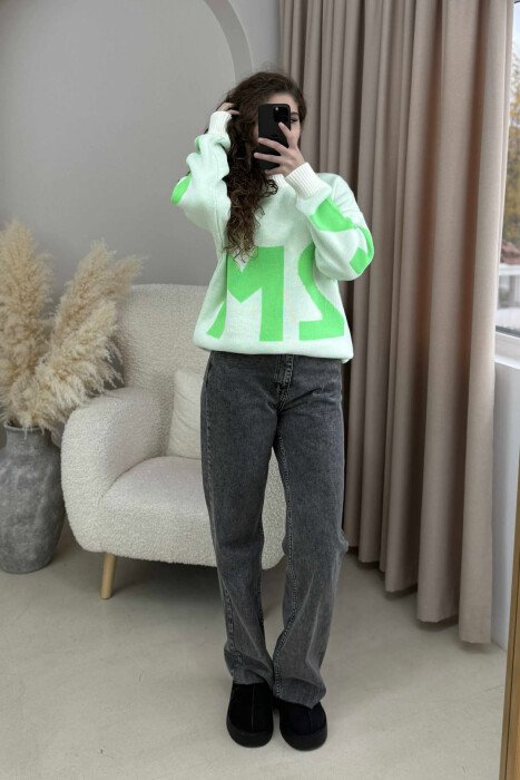 2M FRONT WRITTING KNITTED WOMEN SWEATER MINT/MENTE 