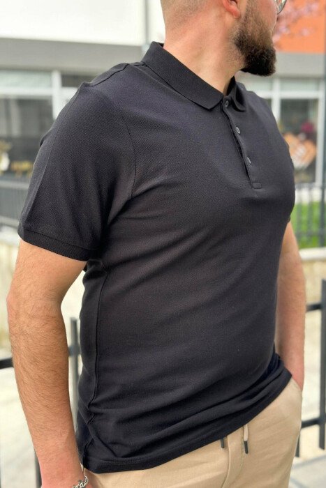3 BUTTONS POLO NECK MEN T-SHIRT BLACK/ E ZEZE - KLAUDIO FASHION