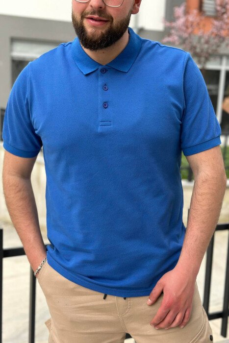 3 BUTTONS POLO NECK MEN T-SHIRT BLUE/BLU - KLAUDIO FASHION