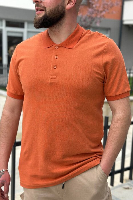 3 BUTTONS POLO NECK MEN T-SHIRT BRICK/TULLE - KLAUDIO FASHION
