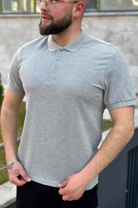3 BUTTONS POLO NECK MEN T-SHIRT LIGHT GREY/GZ - KLAUDIO FASHION