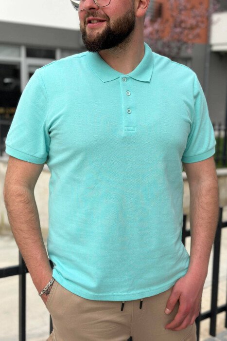 3 BUTTONS POLO NECK MEN T-SHIRT LIGHTBLUE/BZ - KLAUDIO FASHION
