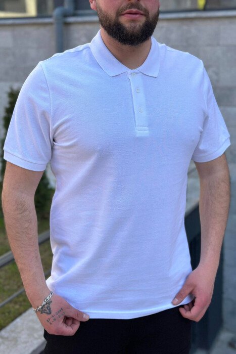 3 BUTTONS POLO NECK MEN T-SHIRT WHITE-E BARDHE - KLAUDIO FASHION
