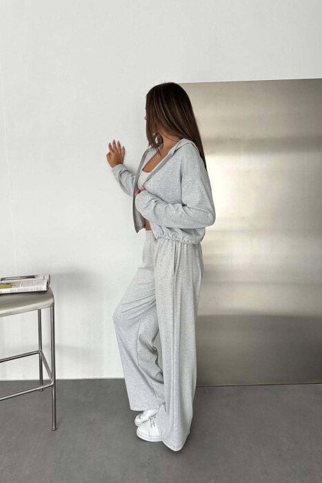 3 IN 1 ZIPPER JACKET + CROPPED TANK TOP + SWEATPANTS WOMAN SET LIGHT GREY/GZ - 3