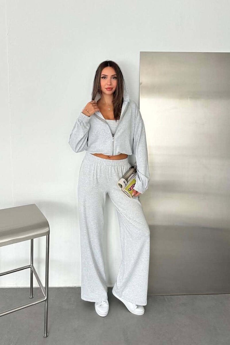 3 IN 1 ZIPPER JACKET + CROPPED TANK TOP + SWEATPANTS WOMAN SET LIGHT GREY/GZ - 5