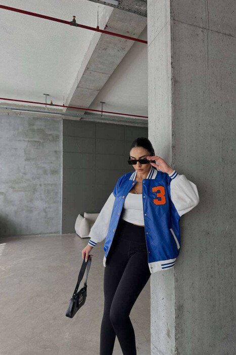 3 NUMBER LEATHER WOMAN JACKET BLUE/BLU - KLAUDIO FASHION