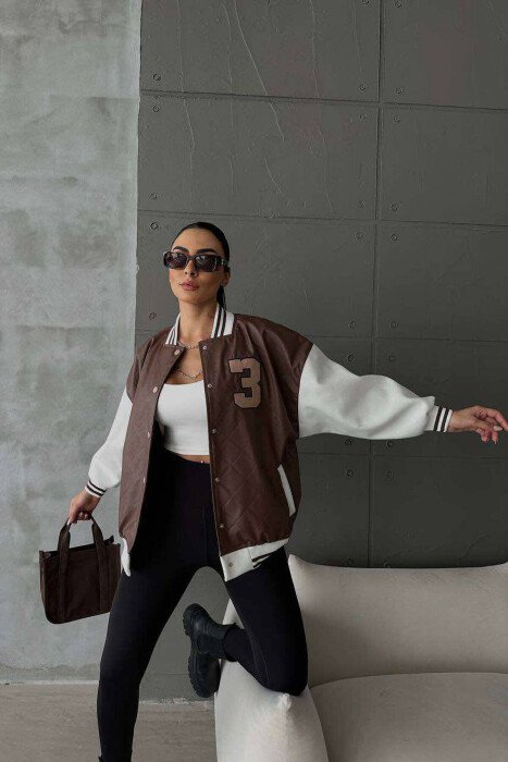 3 NUMBER LEATHER WOMAN JACKET BROWN/KAFE - KLAUDIO FASHION