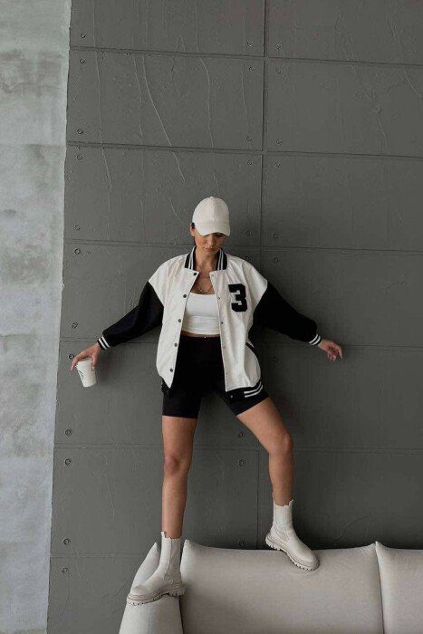 3 NUMBER LEATHER WOMAN JACKET WHITE-E BARDHE - KLAUDIO FASHION