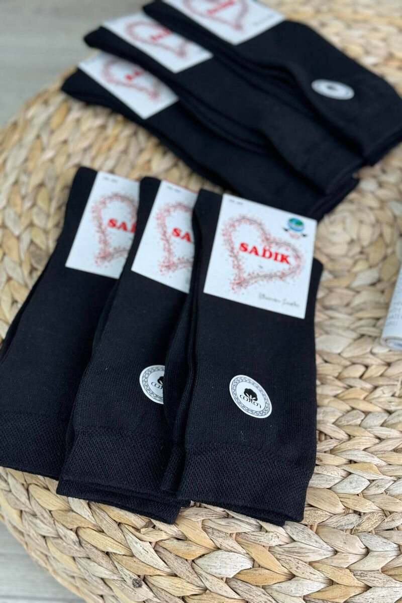 6 PAIR COTTON ONE COLOR CREW SOCKS BLACK/ E ZEZE - 2
