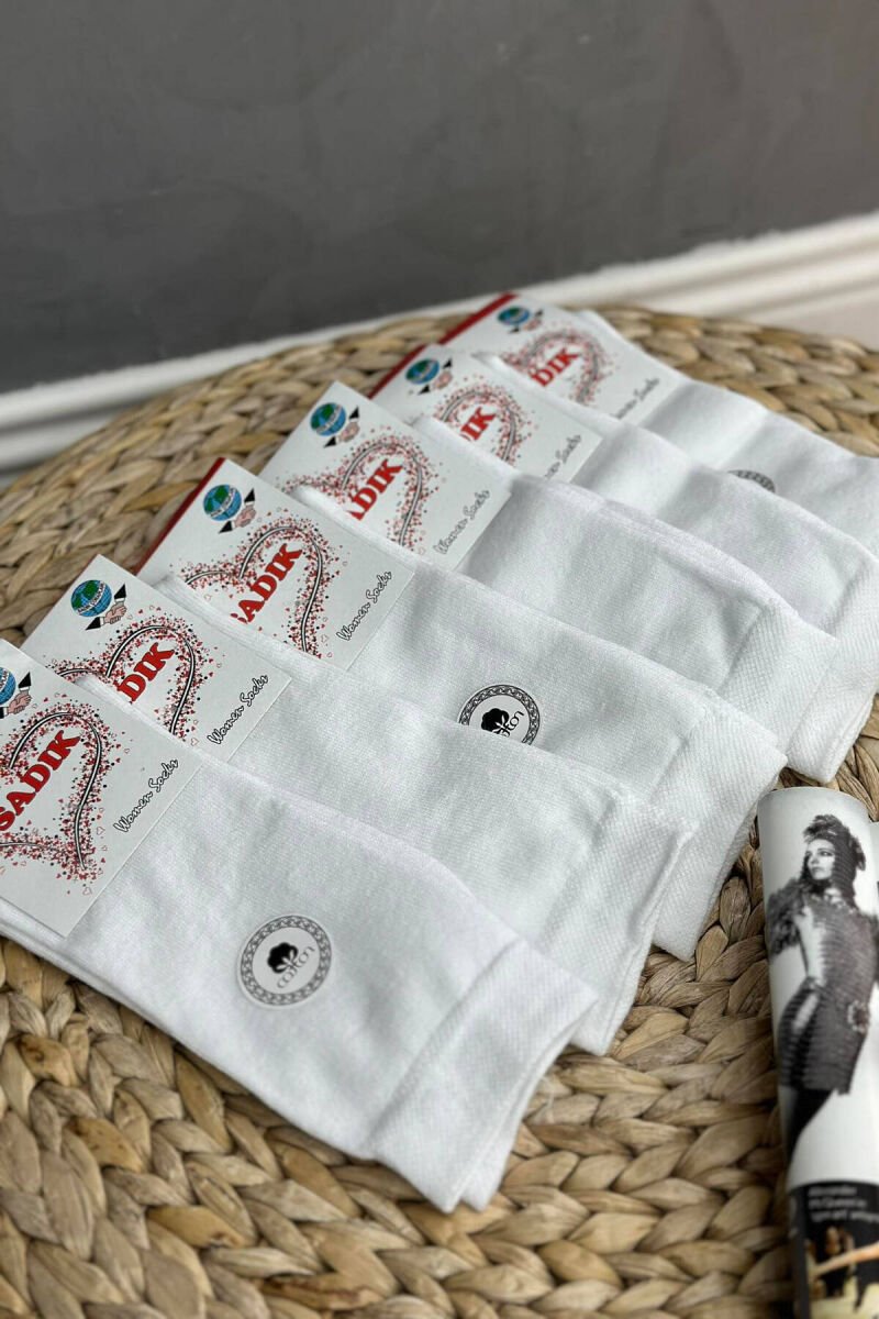 6 PAIR COTTON ONE COLOR CREW SOCKS WHITE-E BARDHE - 4