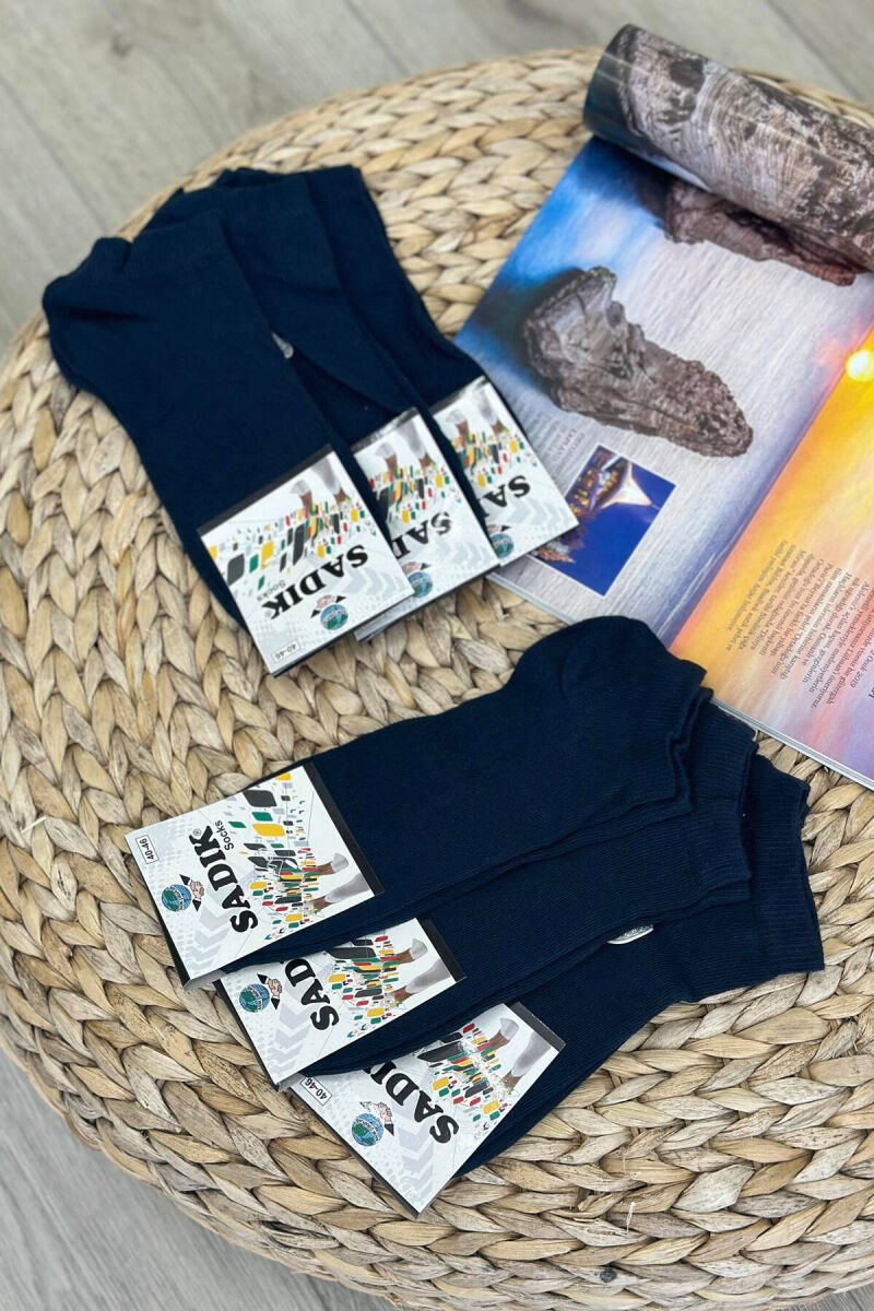 6 PAIR COTTON SHORT MEN SOCKS DARK BLUE/BEE - 3