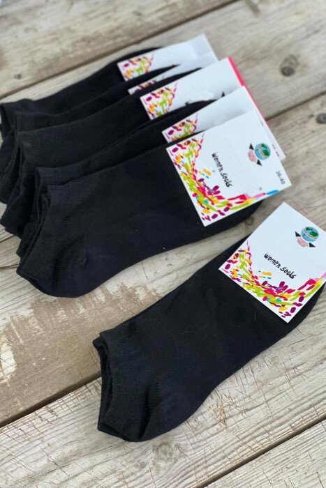 6 PAIR COTTON WOMAN ANKLE SOCKS BLACK/ E ZEZE - KLAUDIO FASHION
