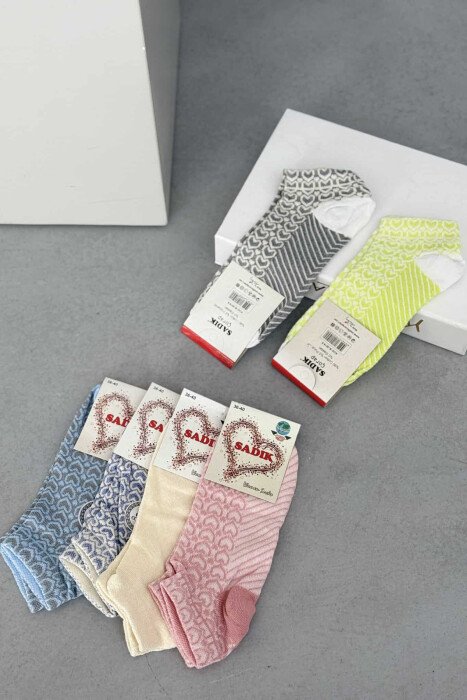 6 PAIR HEART DESIGN WOMEN ANKLE SOCKS MULTIPLE/SHNGJ - 1